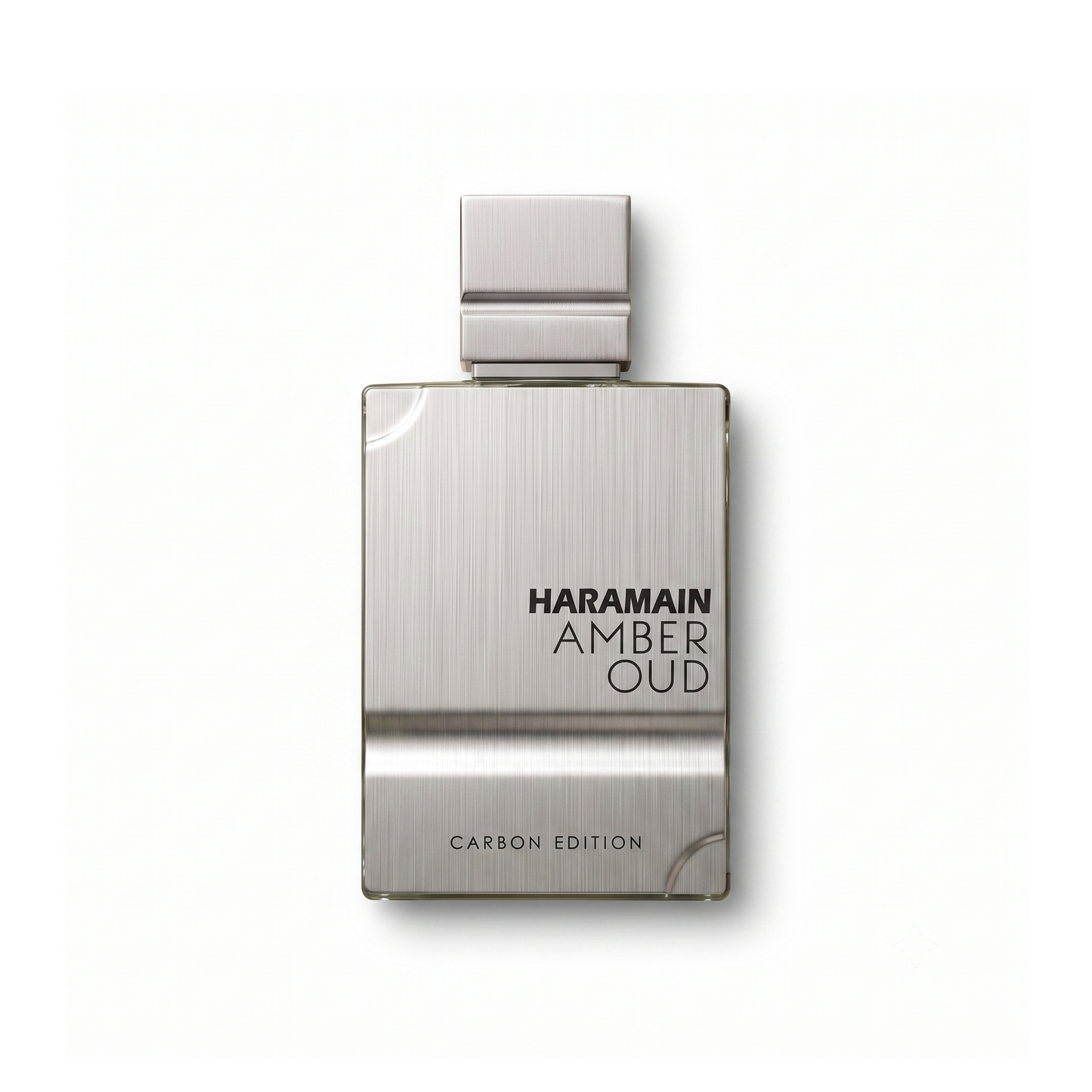 Bottle of Al Haramain Amber Oud Carbon Edition EDP fragrance on a white background with soft shadow