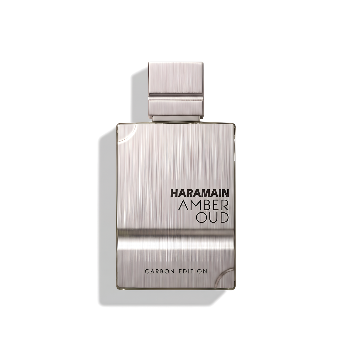 Bottle of Al Haramain Amber Oud Carbon Edition EDP fragrance on a white background with soft shadow