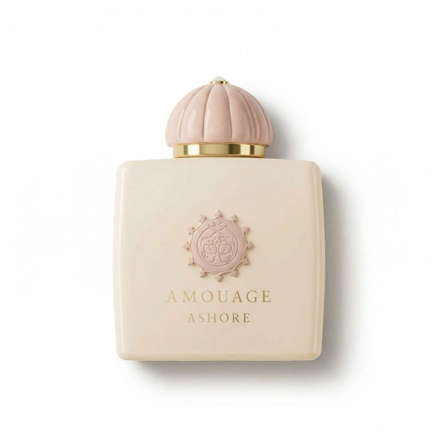 Bottle of Amouage Ashore (Batch - 2019) EDP fragrance on a white background with soft shadow