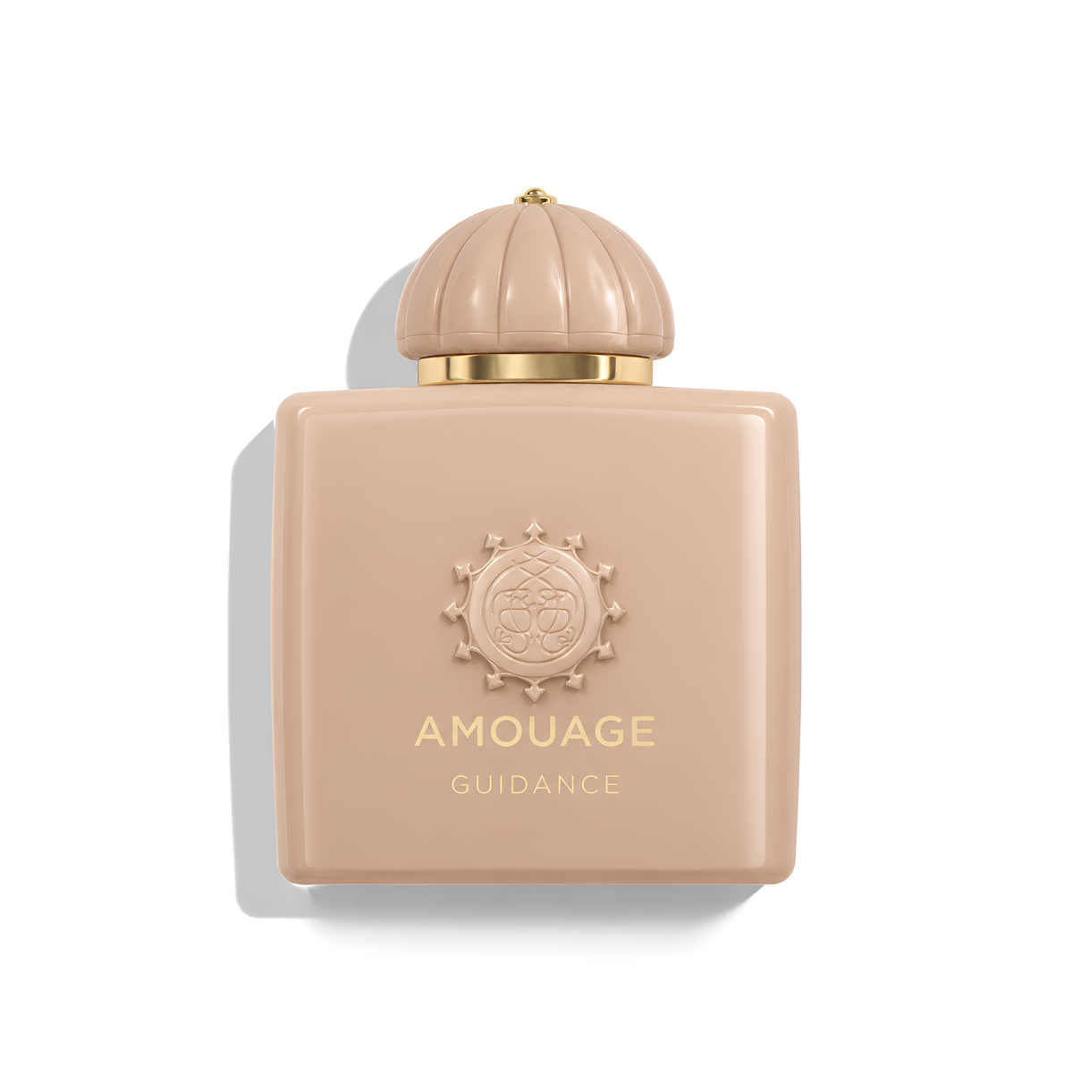 Bottle of Amouage Guidance EDP fragrance on a white background with soft shadow