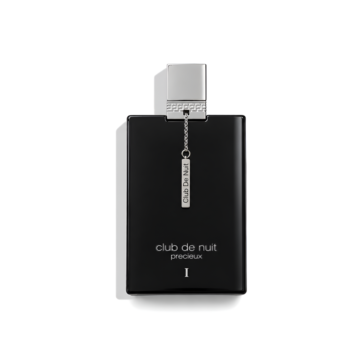 Bottle of Armaf Club de Nuit Precieux I Extrait fragrance on a white background with soft shadow