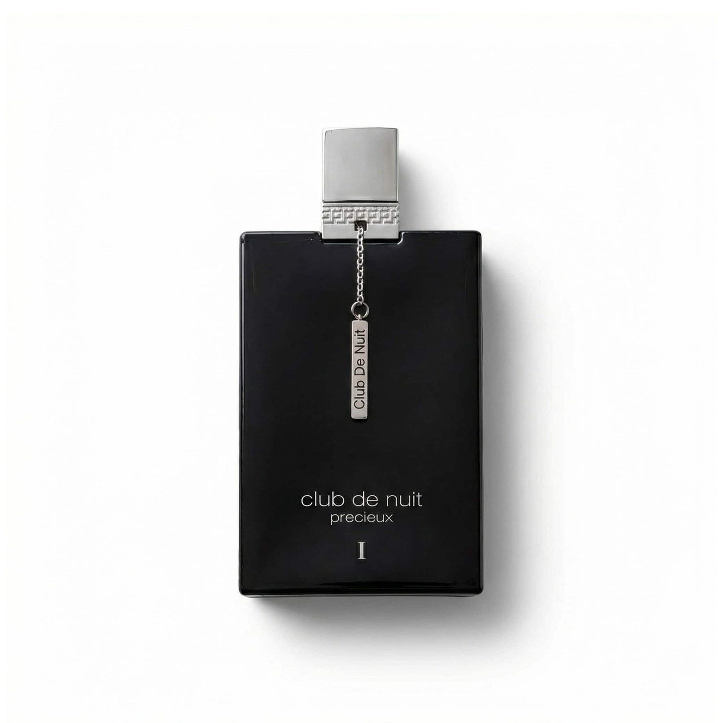 Bottle of Armaf Club de Nuit Precieux I Parfum fragrance on a white background with soft shadow