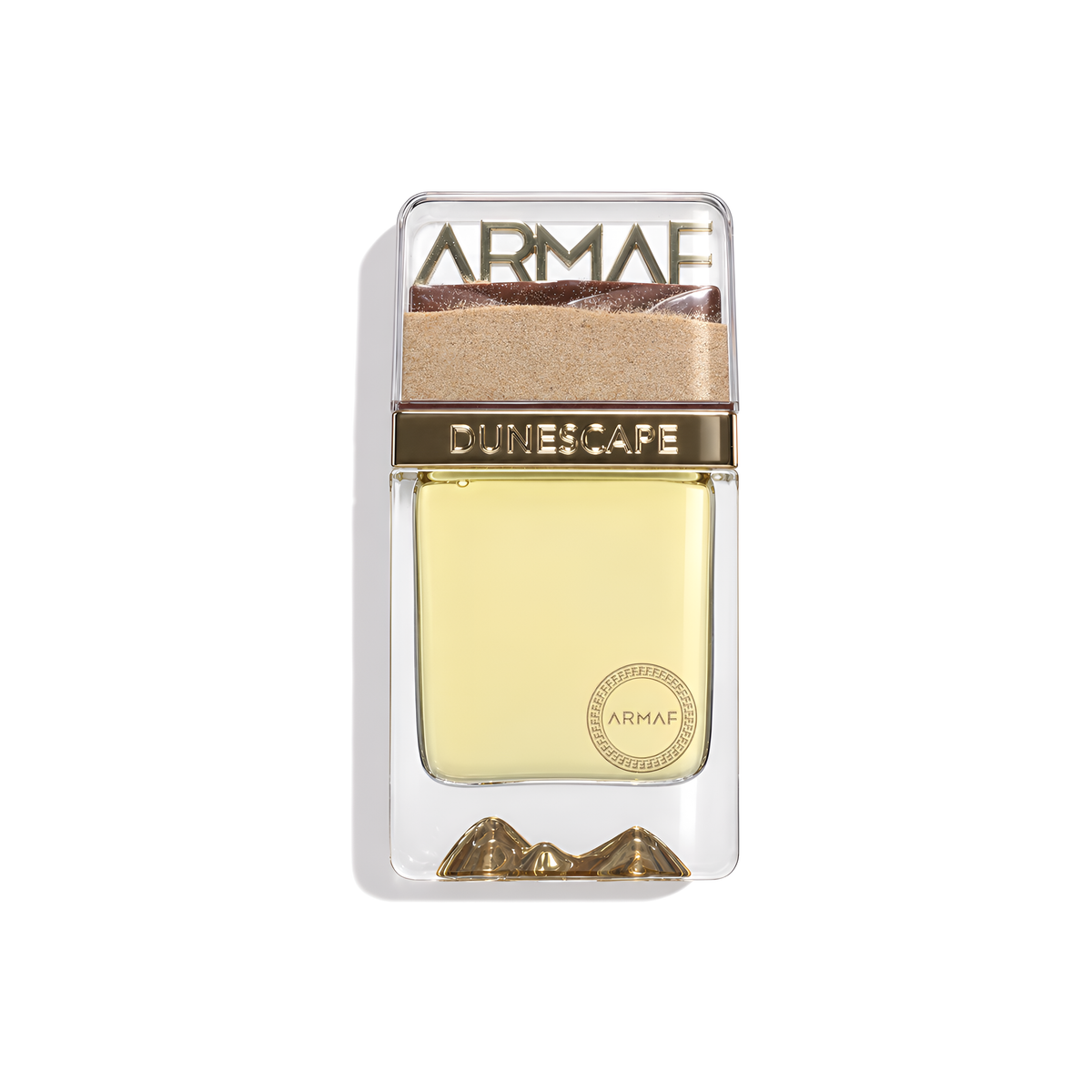 Bottle of Armaf Dunescape Extrait fragrance on a white background with soft shadow