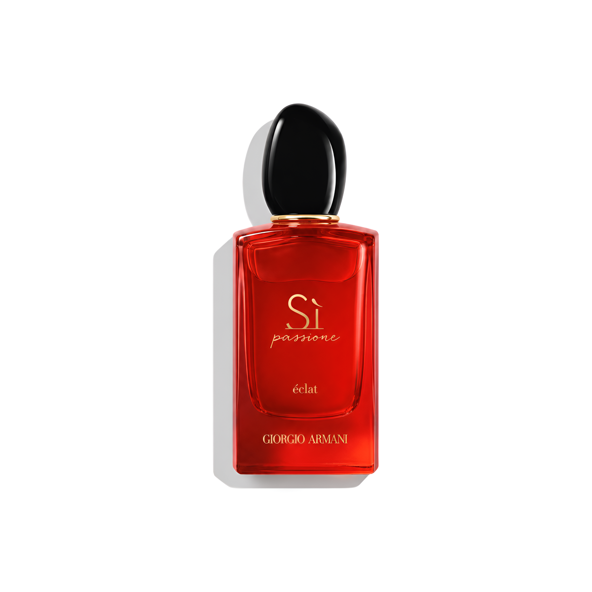 Bottle of Armani Si Passione Eclat EDP fragrance on a white background with soft shadow