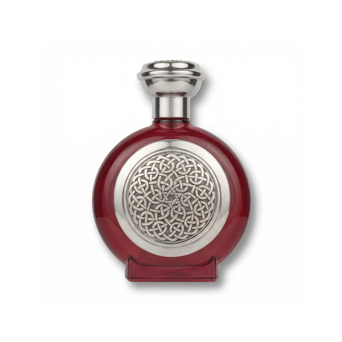 Bottle of Boadicea Harmonious EDP fragrance on a white background with soft shadow