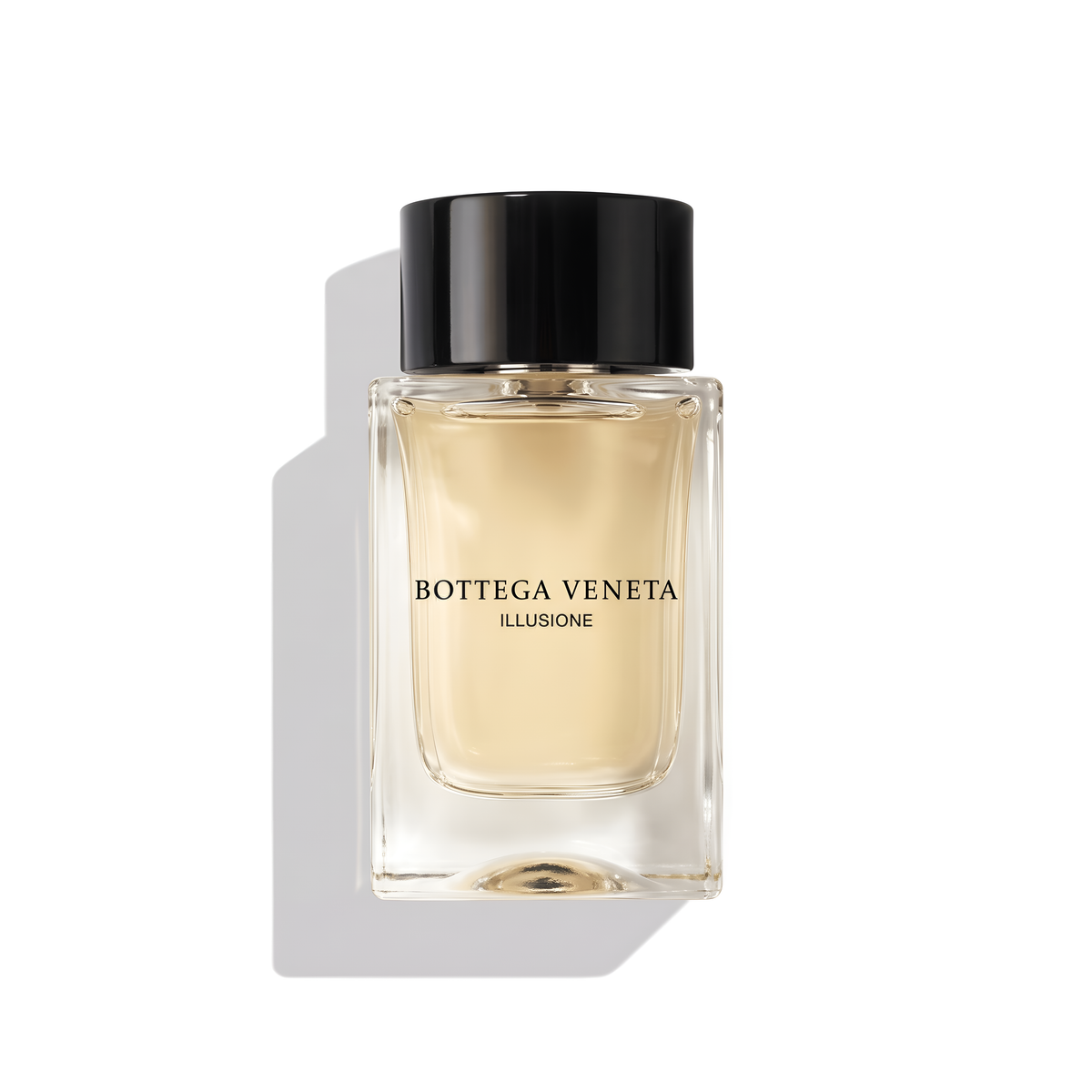 Bottle of Bottega Veneta Illusione EDT fragrance on a white background with soft shadow