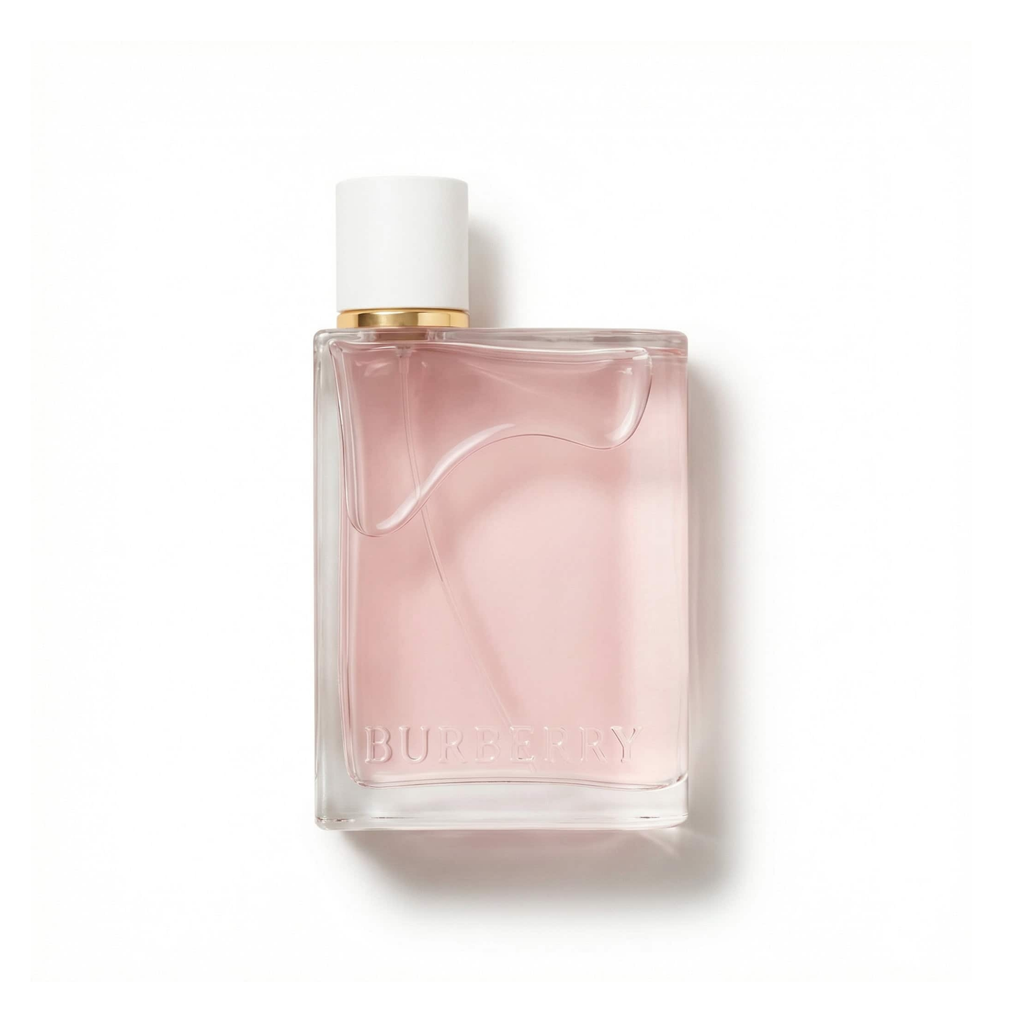 Bottle of Burberry Her EDP fragrance on a white background with soft shadow