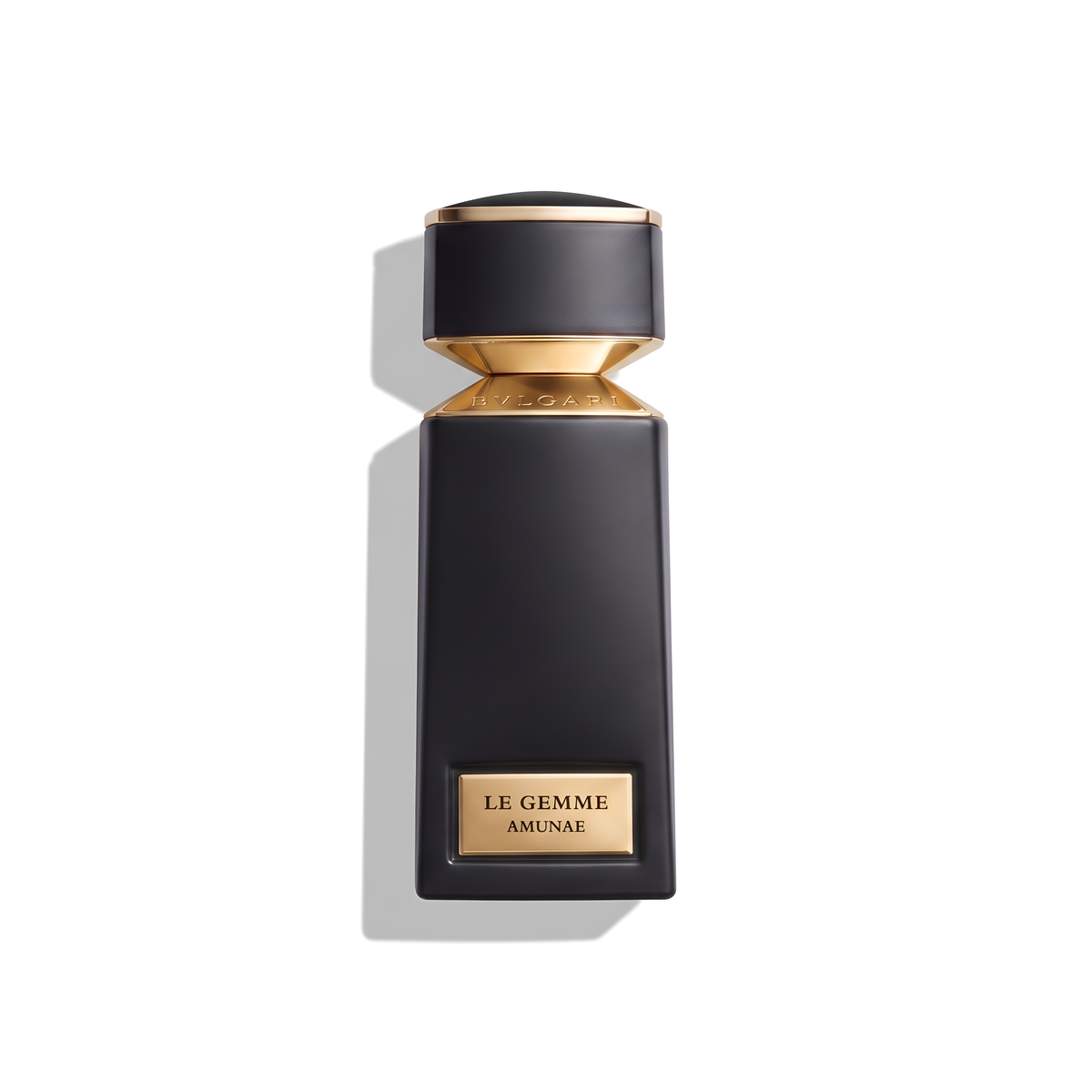 Bottle of Bvlgari Le Gemme Amunae EDP fragrance on a white background with soft shadow