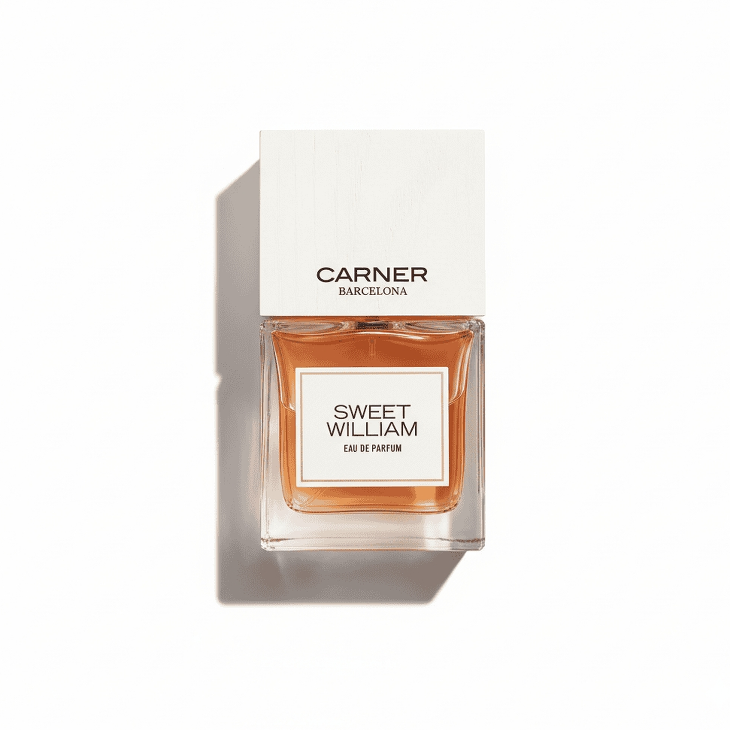Bottle of Carnar Barcelona Sweet William EDP fragrance on a white background with soft shadow