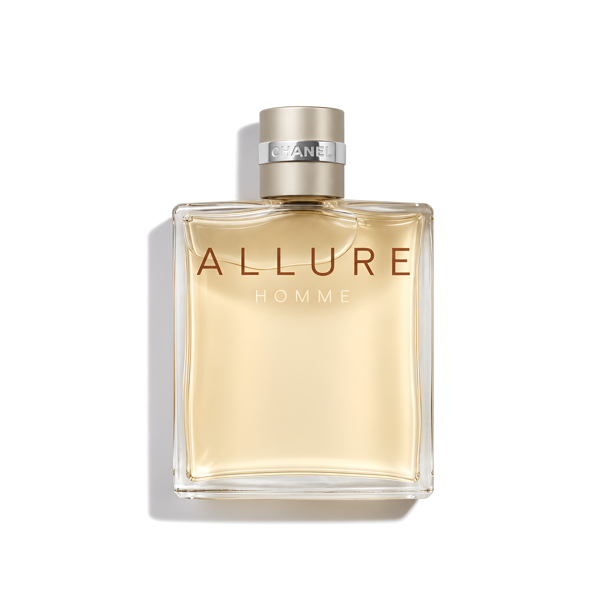 Bottle of Chanel Allure Homme EDT fragrance on a white background with soft shadow
