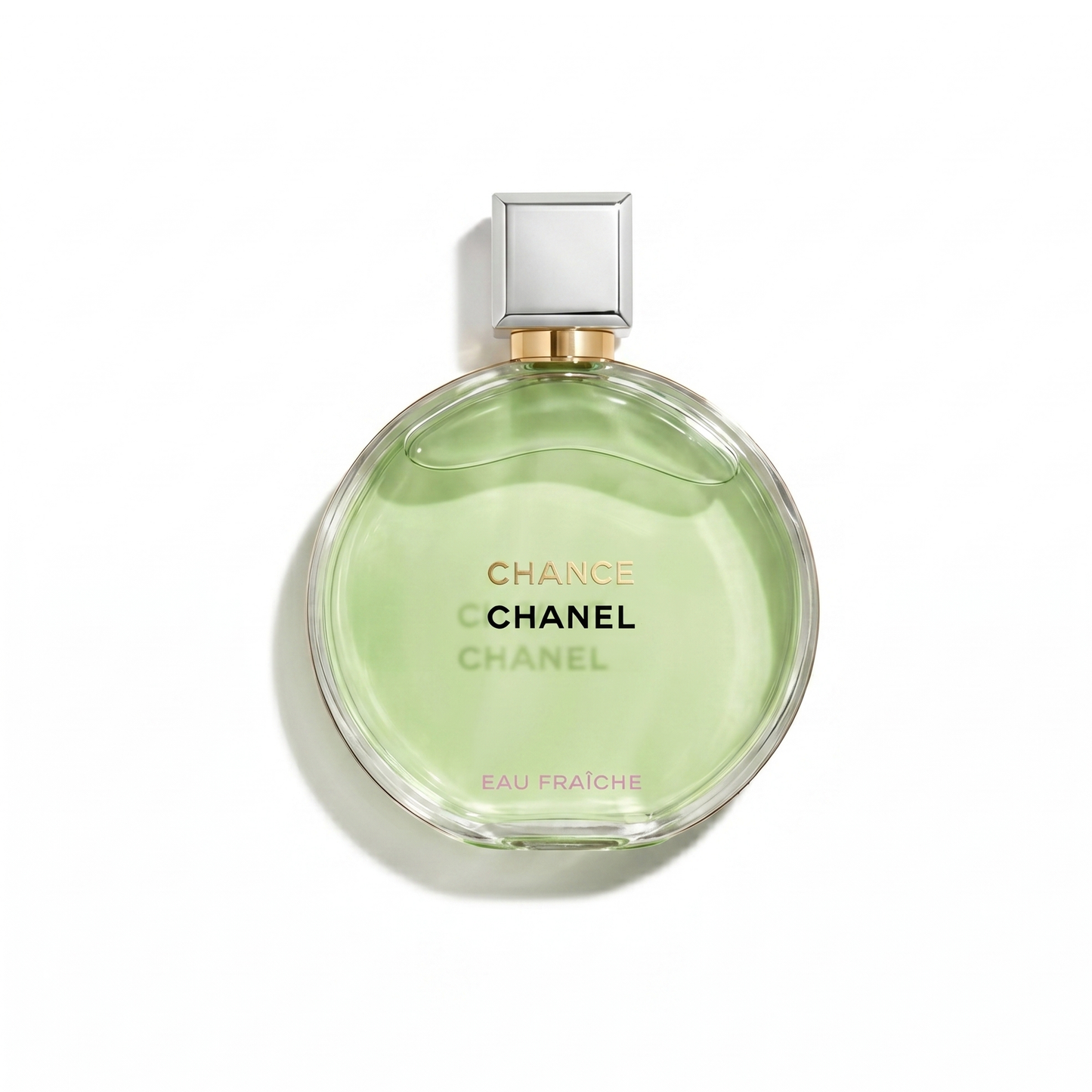 Bottle of Chanel Chance Eau Fraiche EDT fragrance on a white background with soft shadow