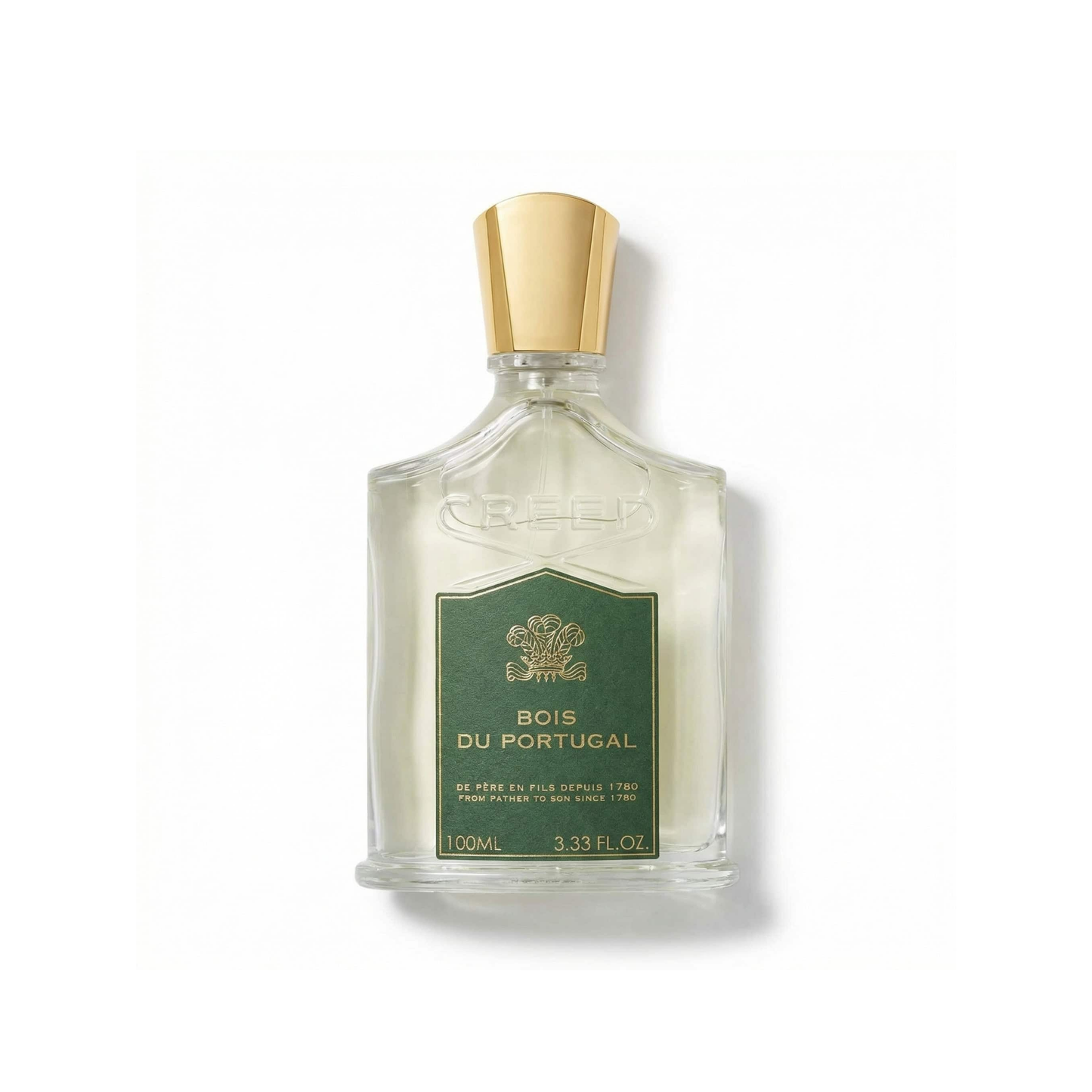 Bottle of Creed Bois du Portugal EDP fragrance on a white background with soft shadow