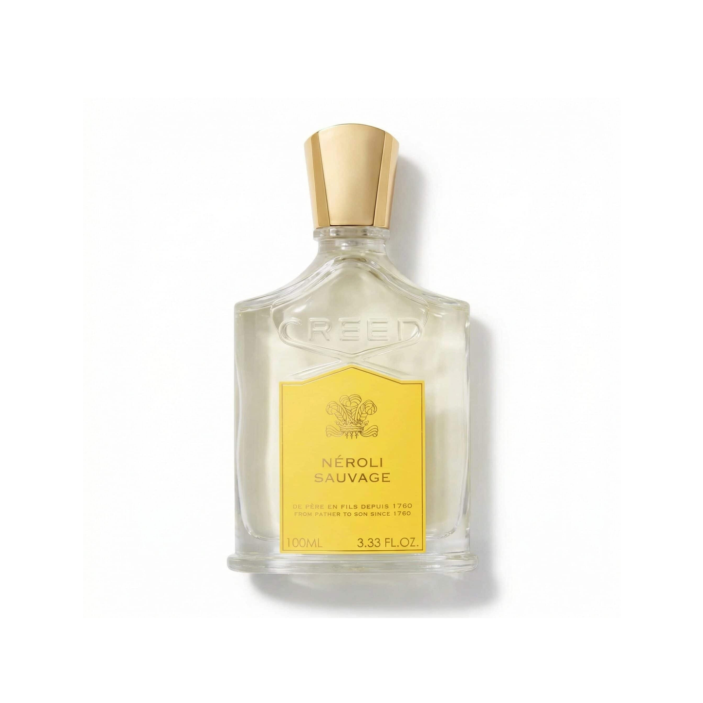 Bottle of Creed Neroli Sauvage EDP fragrance on a white background with soft shadow