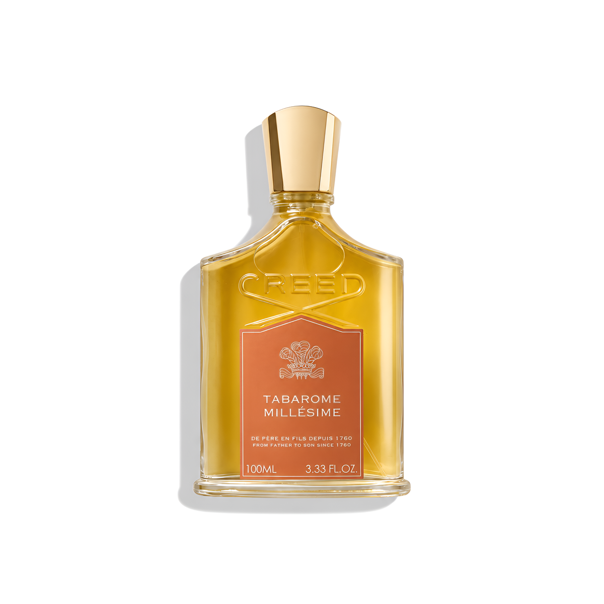 Bottle of Creed Tabarome Millesime EDP fragrance on a white background with soft shadow