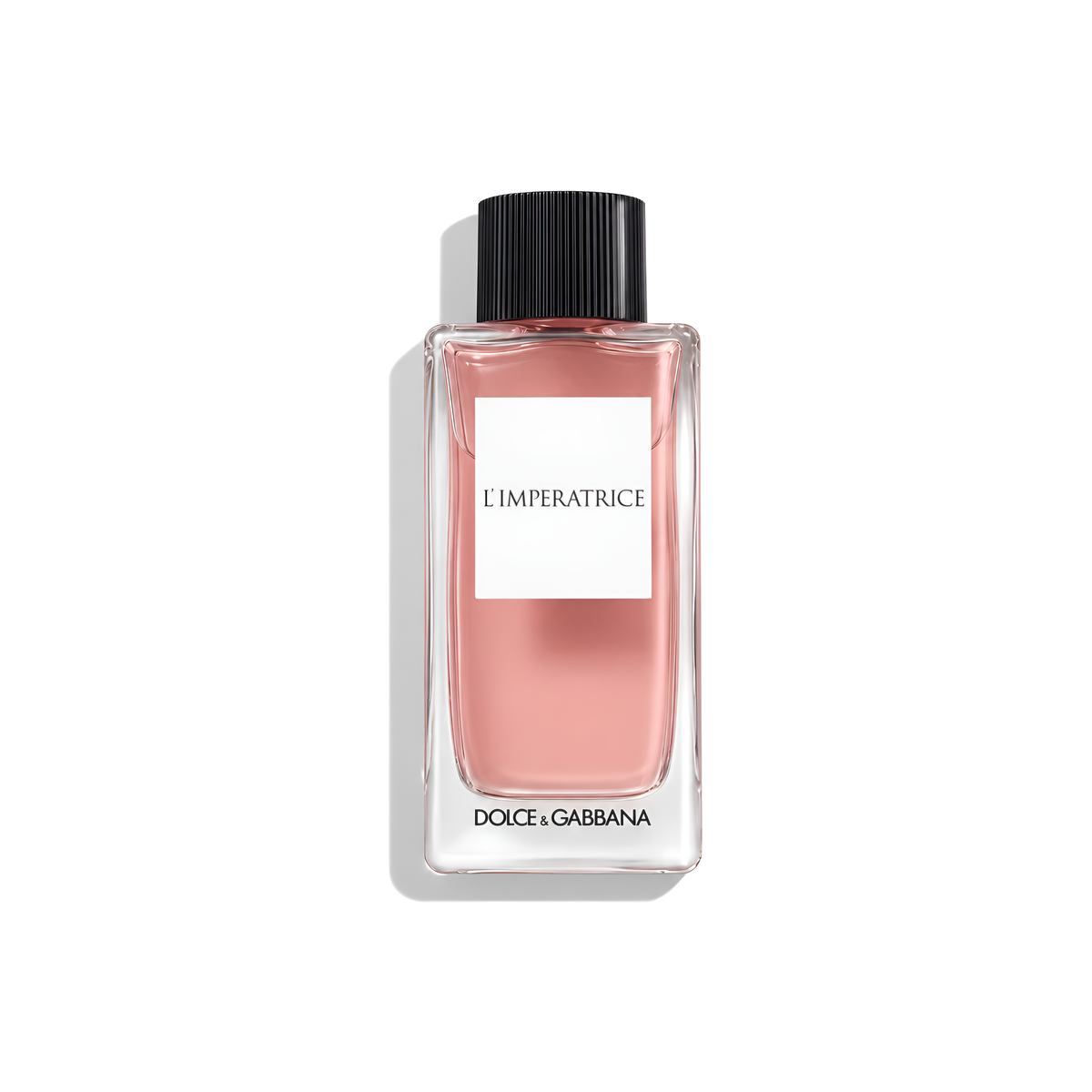 Bottle of D&G L’imperatrice EDT fragrance on a white background with soft shadow