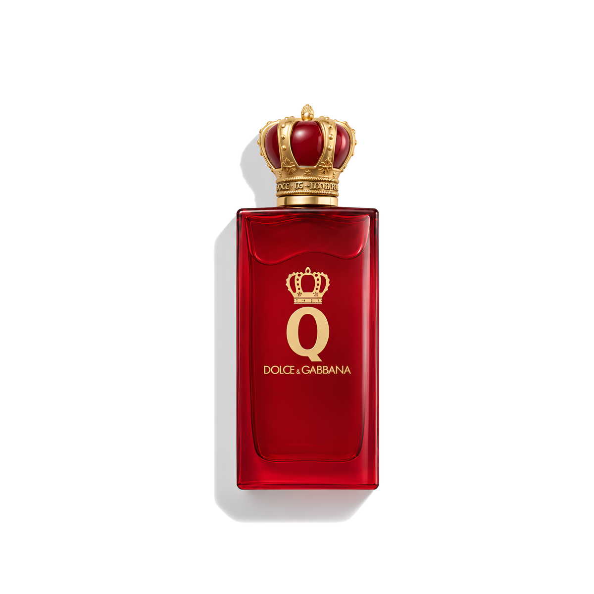 Bottle of D&G Q Intense Pour Femme EDP fragrance on a white background with soft shadow