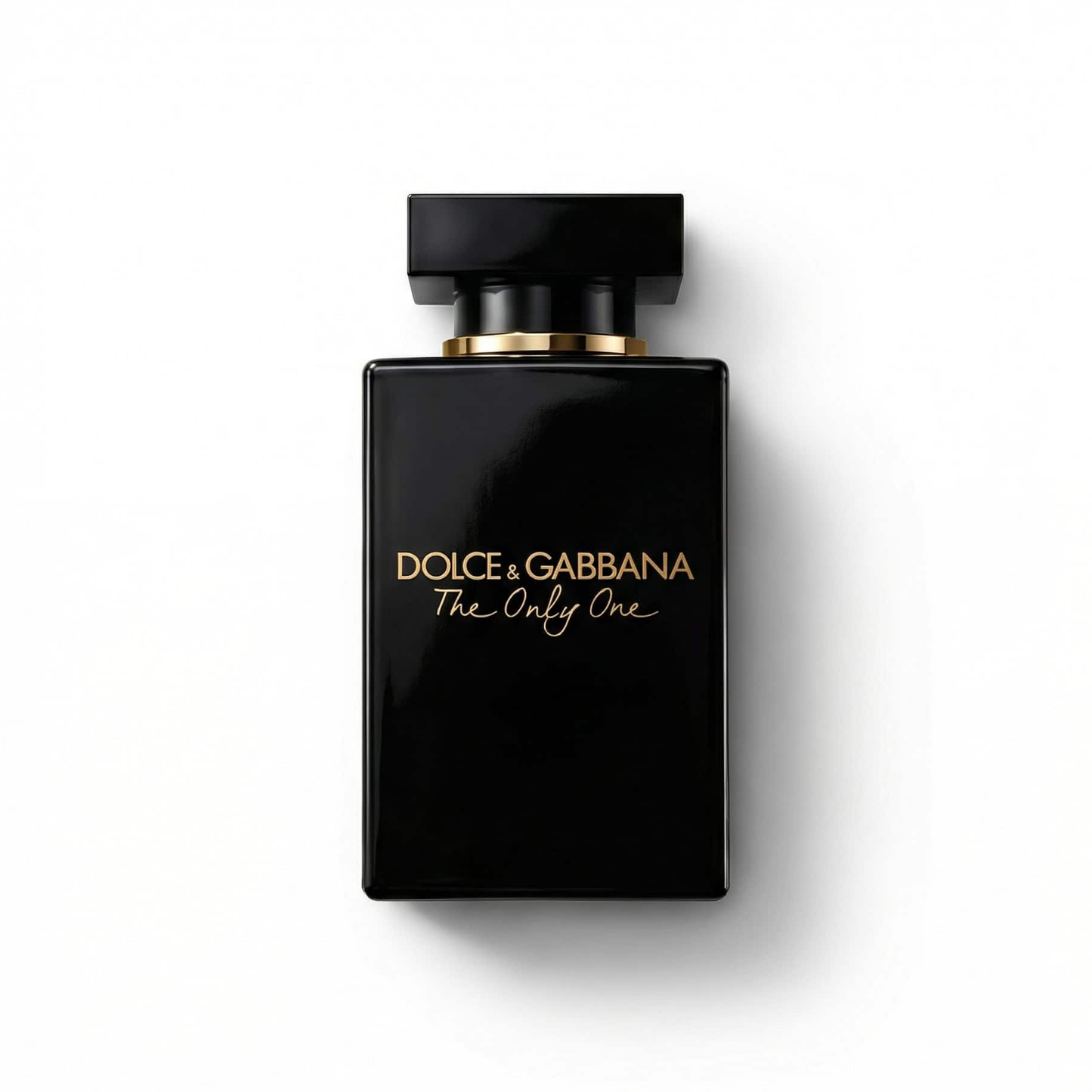 Bottle of D&G The Only One Intense EDP fragrance on a white background with soft shadow
