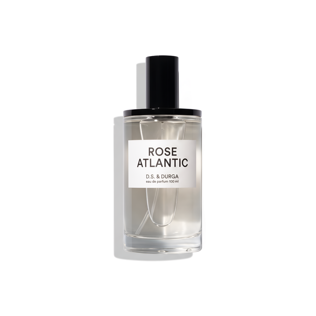 Bottle of D.S.&Durga Rose Atlantic EDP fragrance on a white background with soft shadow