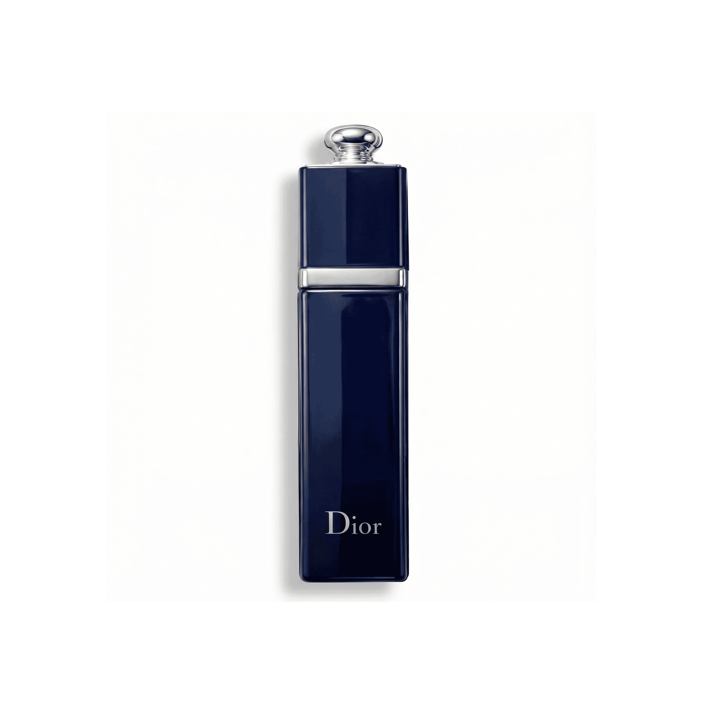 Bottle of Dior Addict EDP fragrance on a white background with soft shadow
