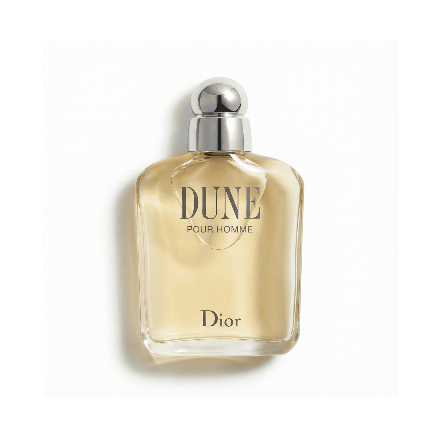 Bottle of Dior Dune Pour Homme EDT fragrance on a white background with soft shadow