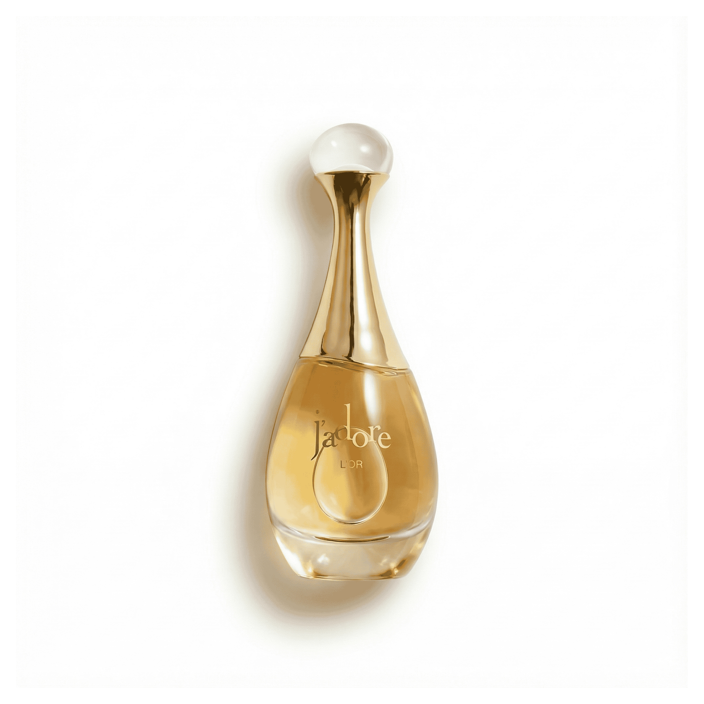 Bottle of Dior J’Adore L’Or EDP fragrance on a white background with soft shadow