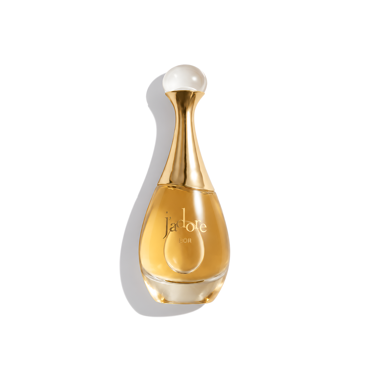 Bottle of Dior J’Adore L’Or EDP fragrance on a white background with soft shadow
