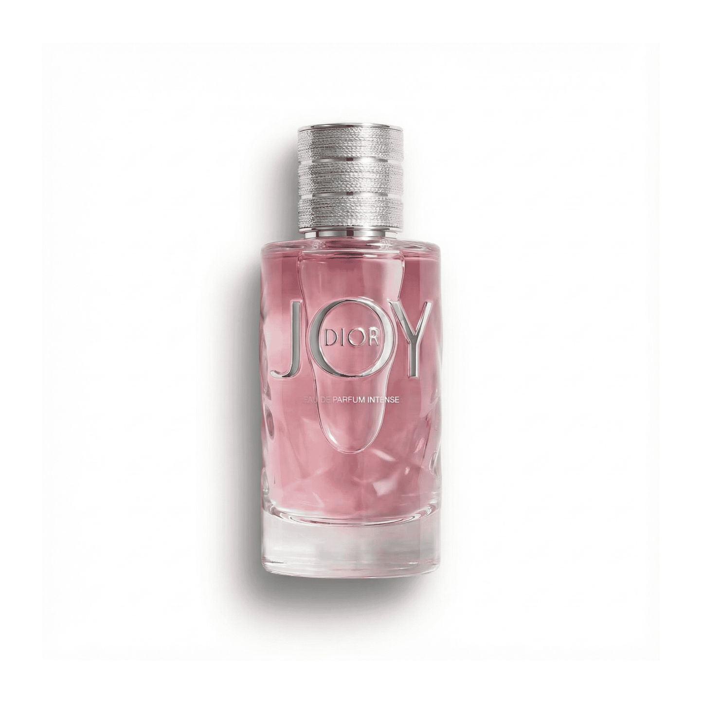 Bottle of Dior JOY Intense EDP fragrance on a white background with soft shadow