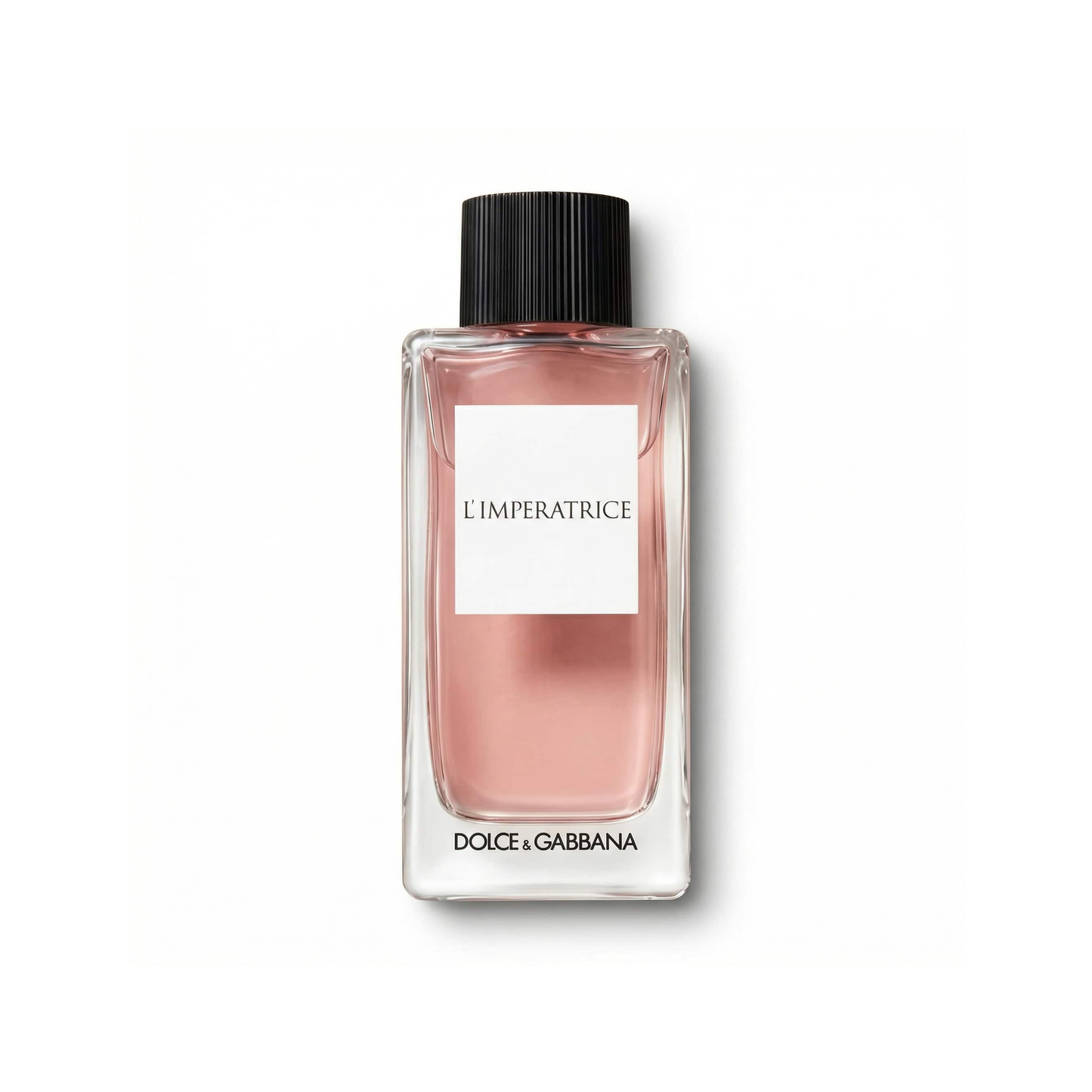 Bottle of Dolce & Gabbana L’imperatrice EDT fragrance on a white background with soft shadow
