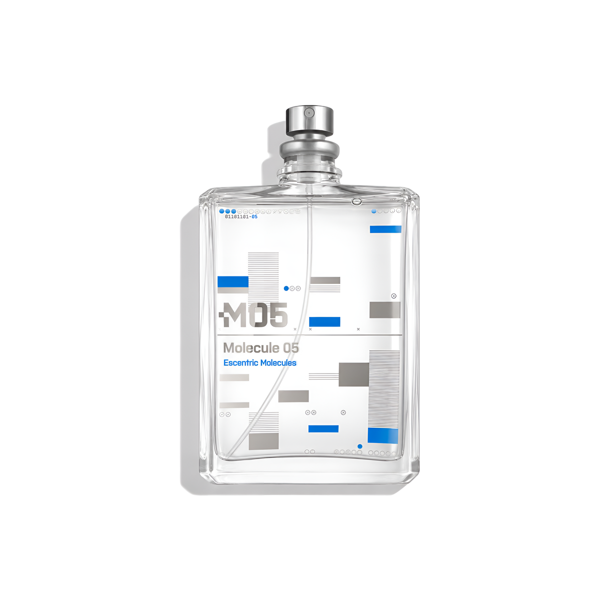 Bottle of Escentric Molecule 05 EDT fragrance on a white background with soft shadow