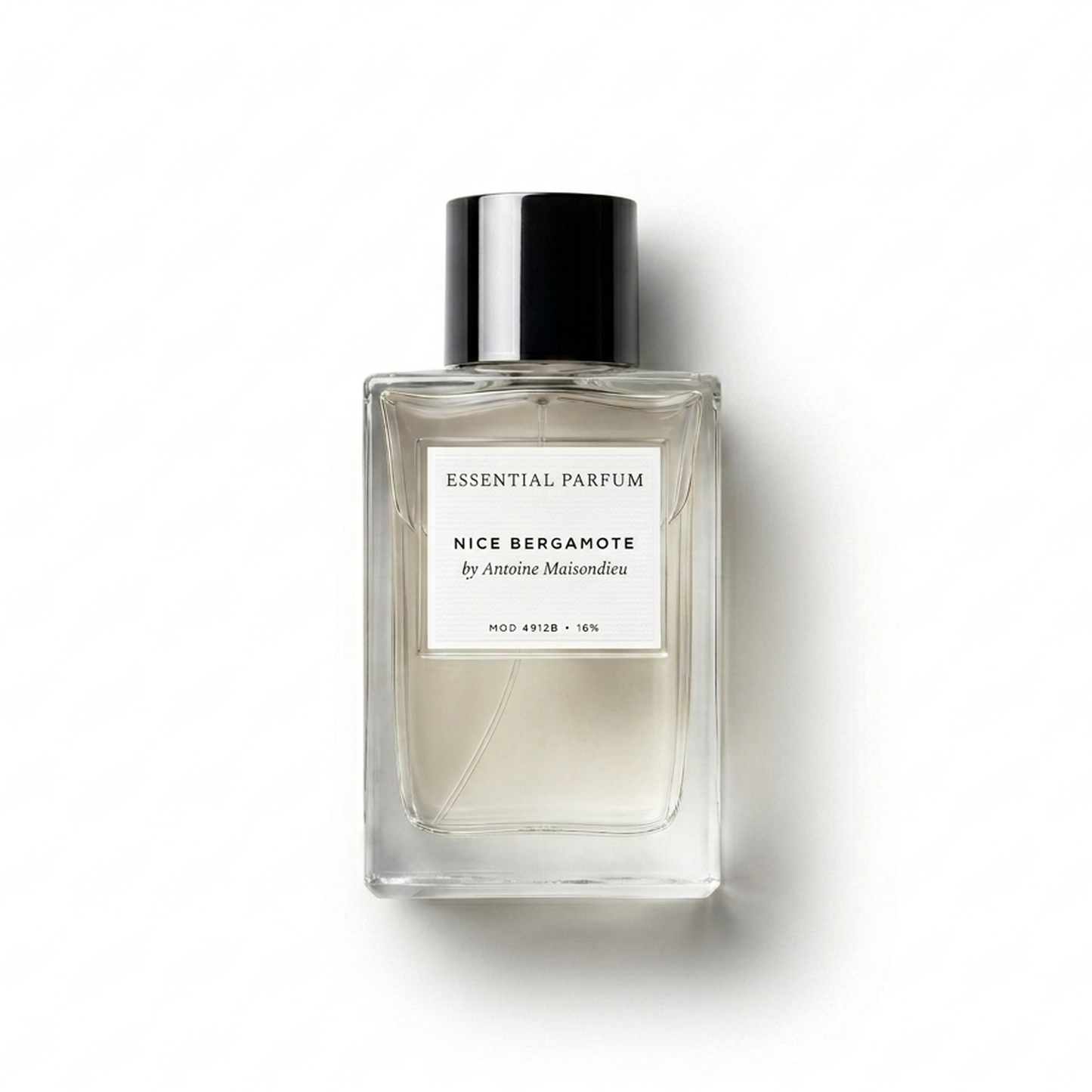Bottle of Essential Parfums Nice Bergamote EDP fragrance on a white background with soft shadow