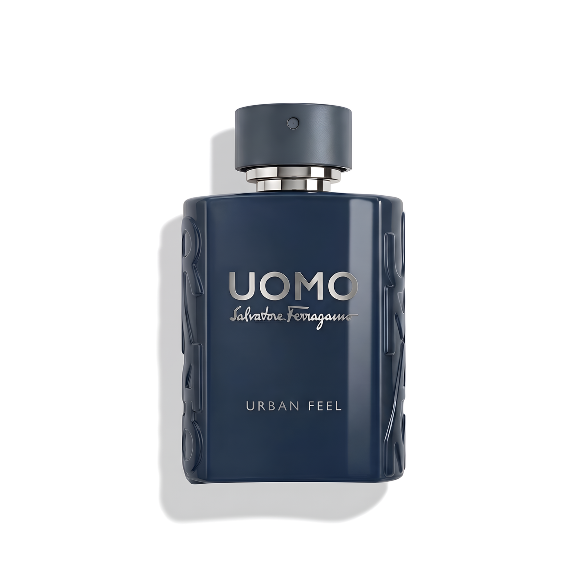 Bottle of Ferragamo Urban Feel EDT fragrance on a white background with soft shadow