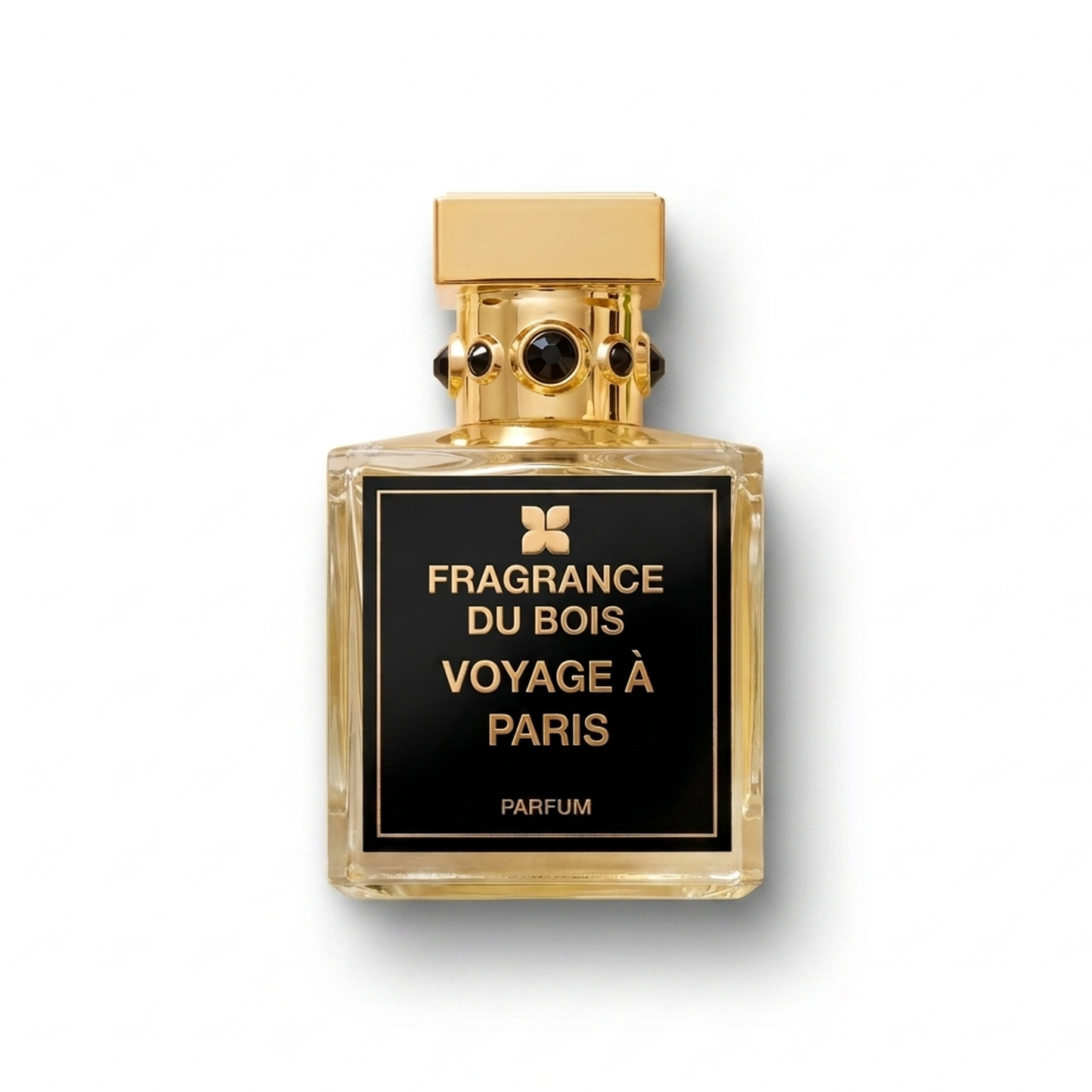 Bottle of Fragrance Du Bois Voyage a Paris EDP fragrance on a white background with soft shadow
