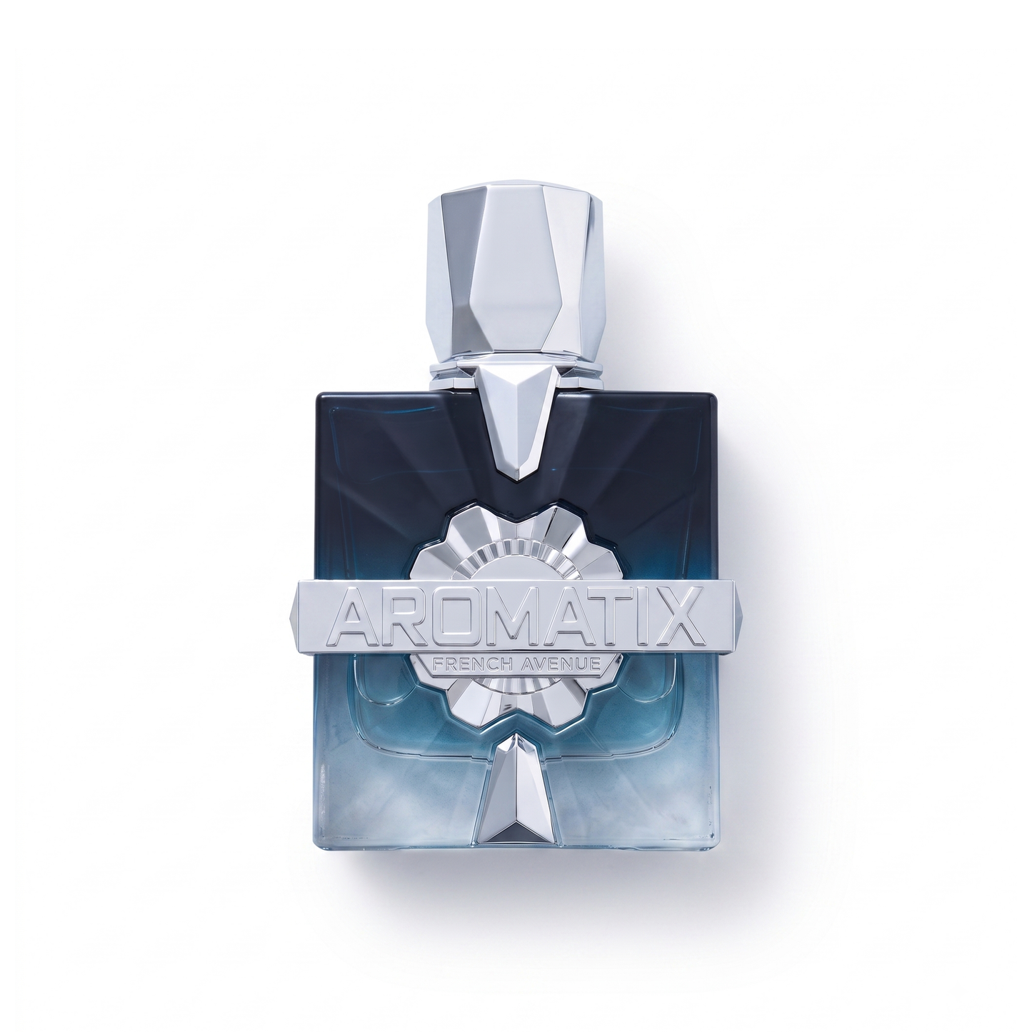 Bottle of French Avenue Aromatix X Frostbite Extrait fragrance on a white background with soft shadow