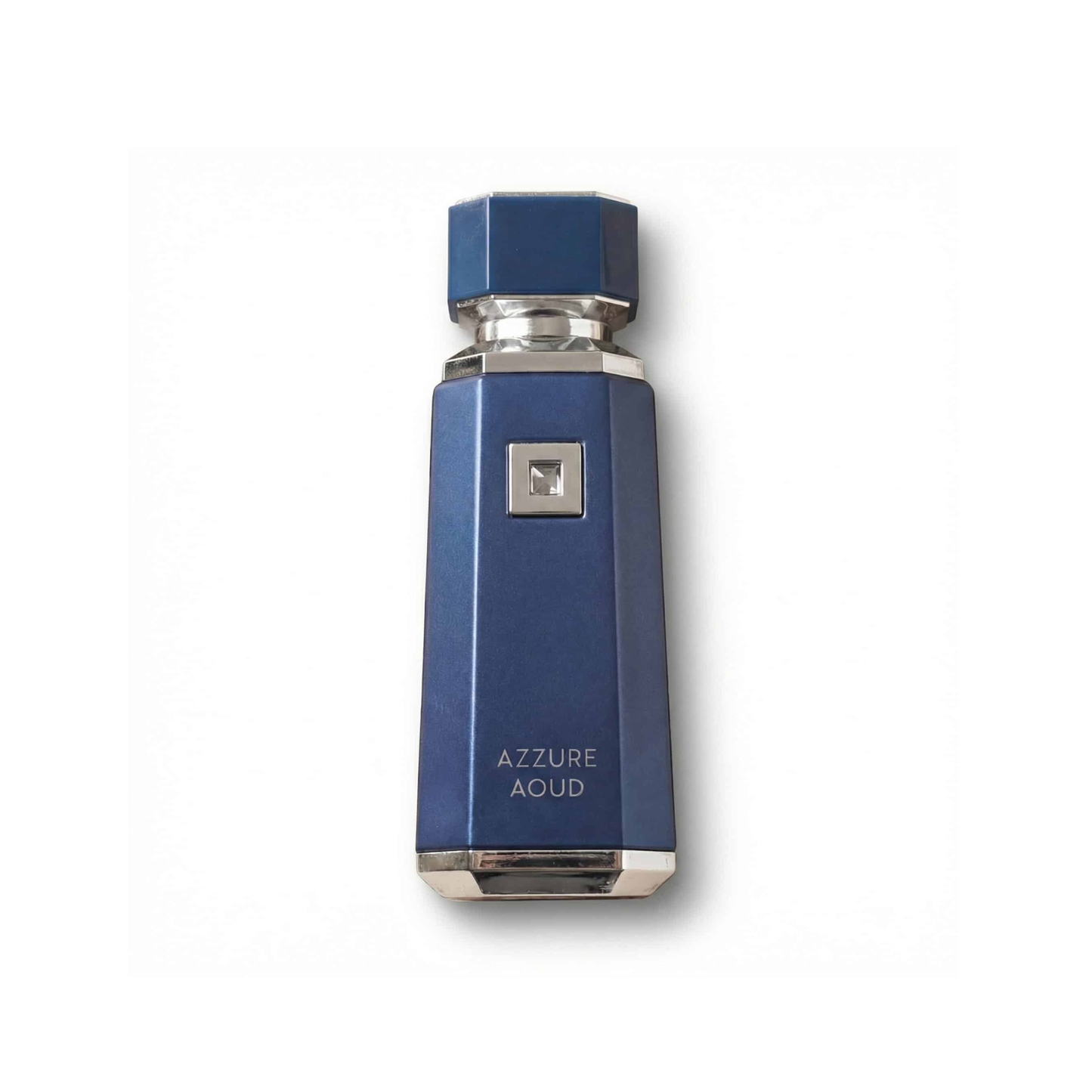 Bottle of French Avenue Azzure Aoud EDP fragrance on a white background with soft shadow