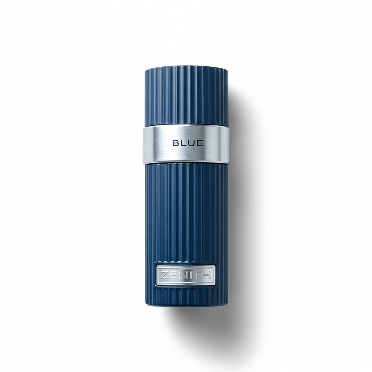 Bottle of French Avenue Zenith Blue EDP fragrance on a white background with soft shadow