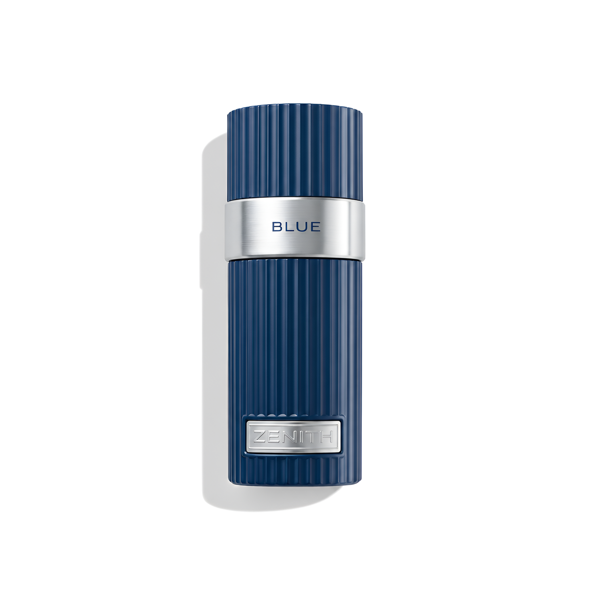 Bottle of French Avenue Zenith Blue EDP fragrance on a white background with soft shadow