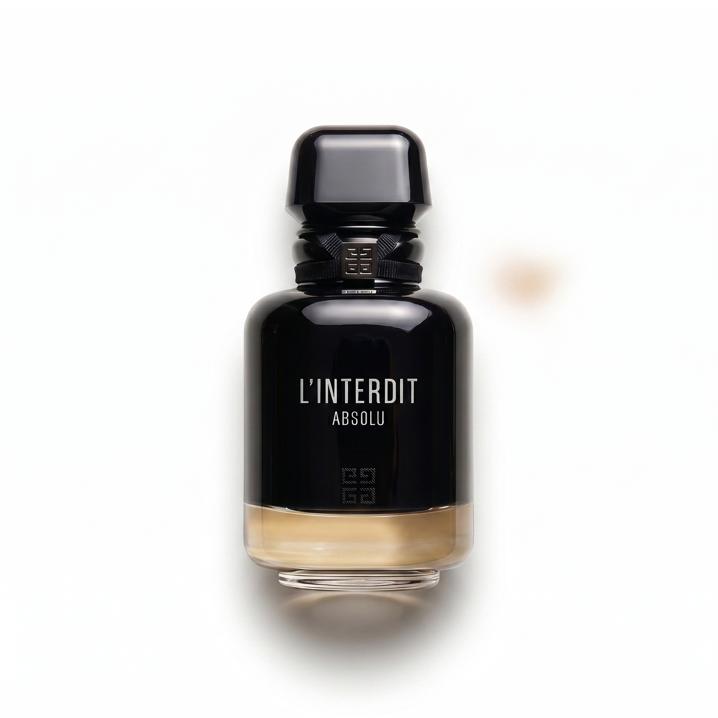 Bottle of Givenchy L'Interdit Absolu fragrance on a white background with soft shadow