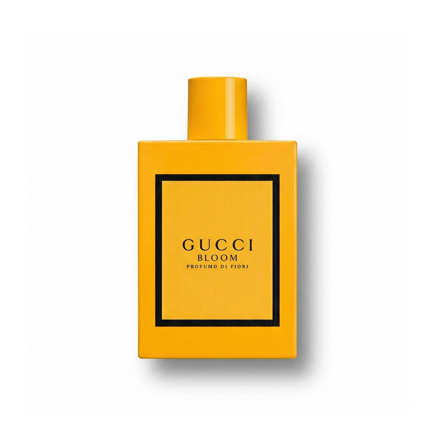 Bottle of Gucci Bloom Profumo di Fiori EDP fragrance on a white background with soft shadow