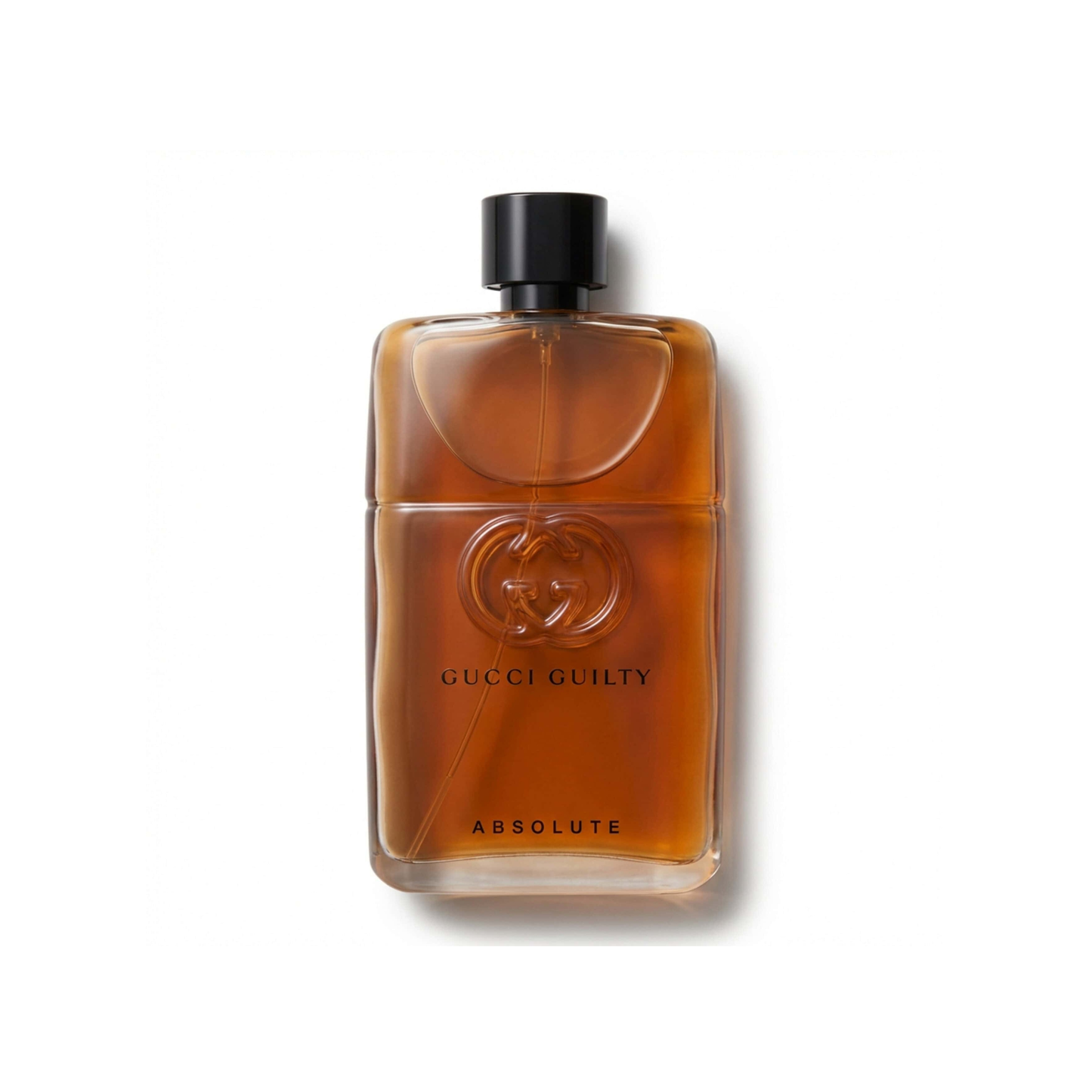 Bottle of Gucci Guilty Absolute EDP fragrance on a white background with soft shadow