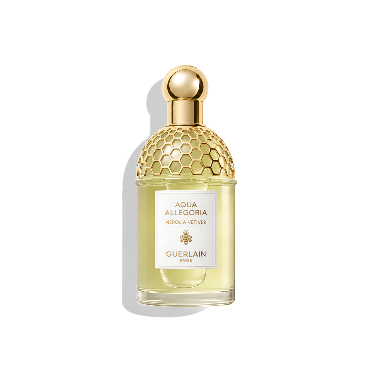 Bottle of Guerlain Nerolia Vetiver Forte EDP fragrance on a white background with soft shadow