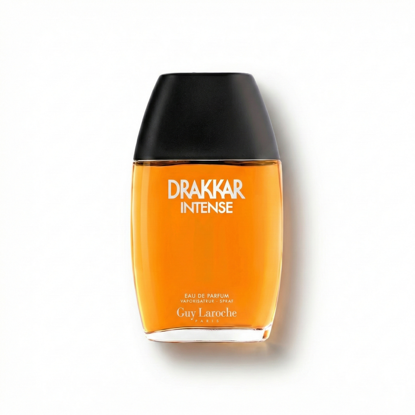 Bottle of Guy Laroche Drakkar Intense EDP fragrance on a white background with soft shadow
