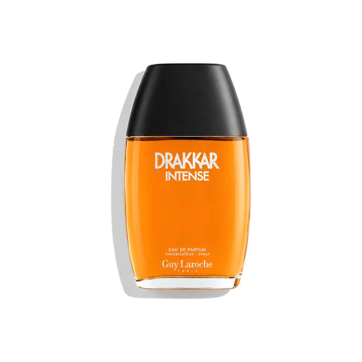 Bottle of Guy Laroche Drakkar Intense EDP fragrance on a white background with soft shadow