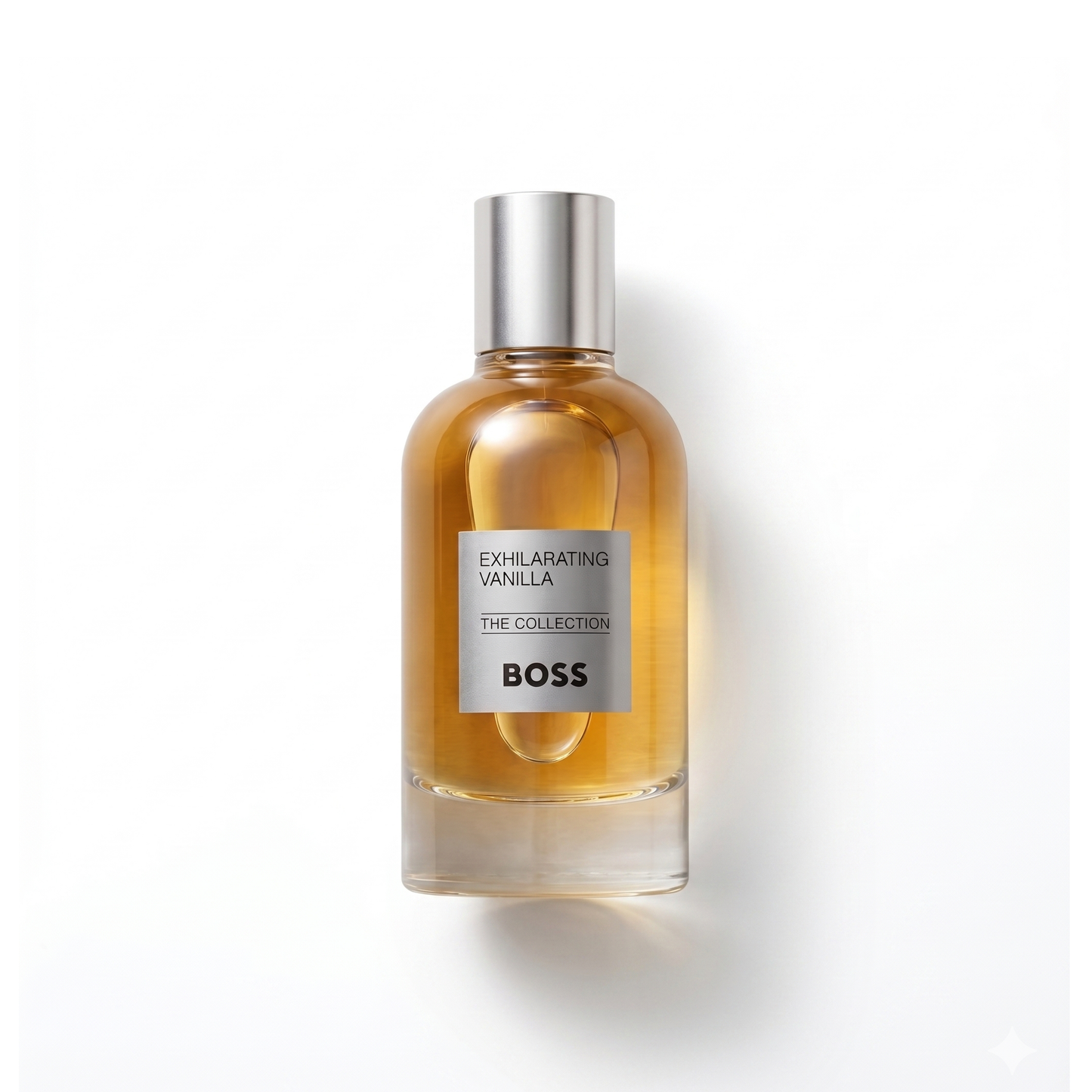 Bottle of Hugo Boss Exhilarating Vanilla EDP fragrance on a white background with soft shadow