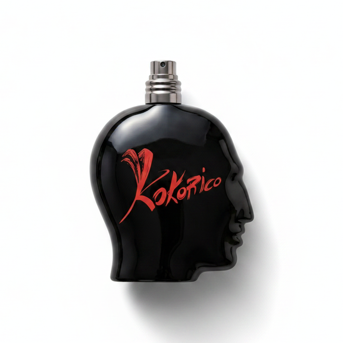 Bottle of JPG Kokorico fragrance on a white background with soft shadow