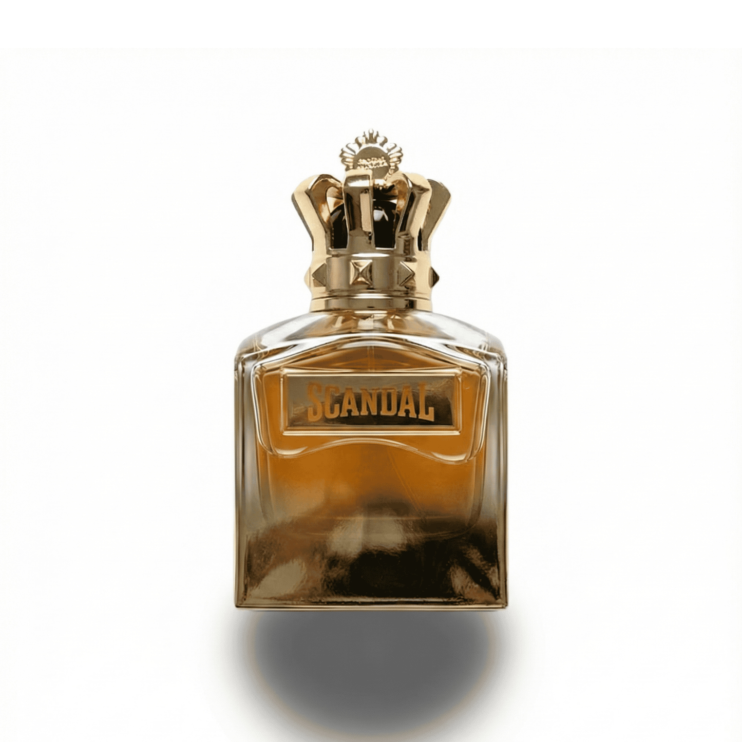 Bottle of JPG Scandal Absolu fragrance on a white background with soft shadow