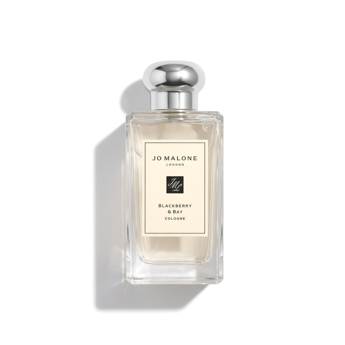 Bottle of Jo Malone Blackberry & Bay Cologne fragrance on a white background with soft shadow