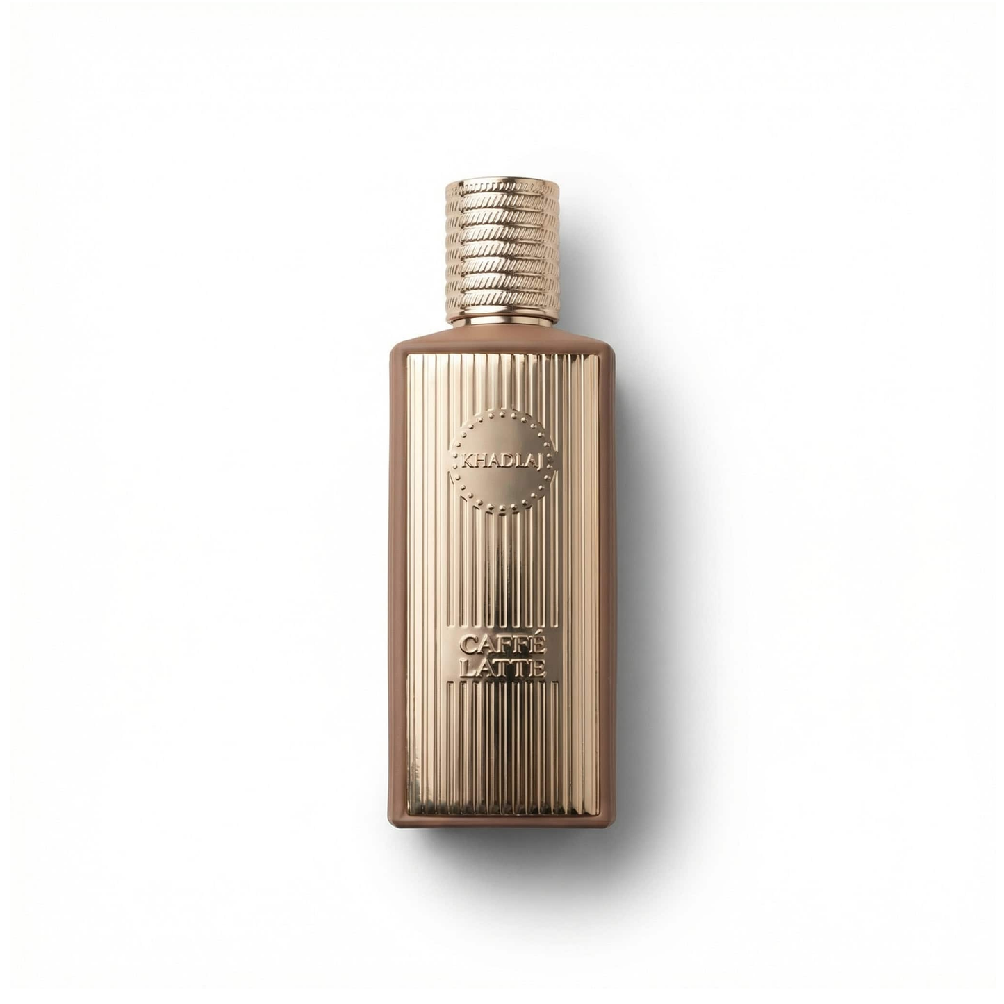 Bottle of Khadlaj Perfumes Caffé Latte EDP fragrance on a white background with soft shadow