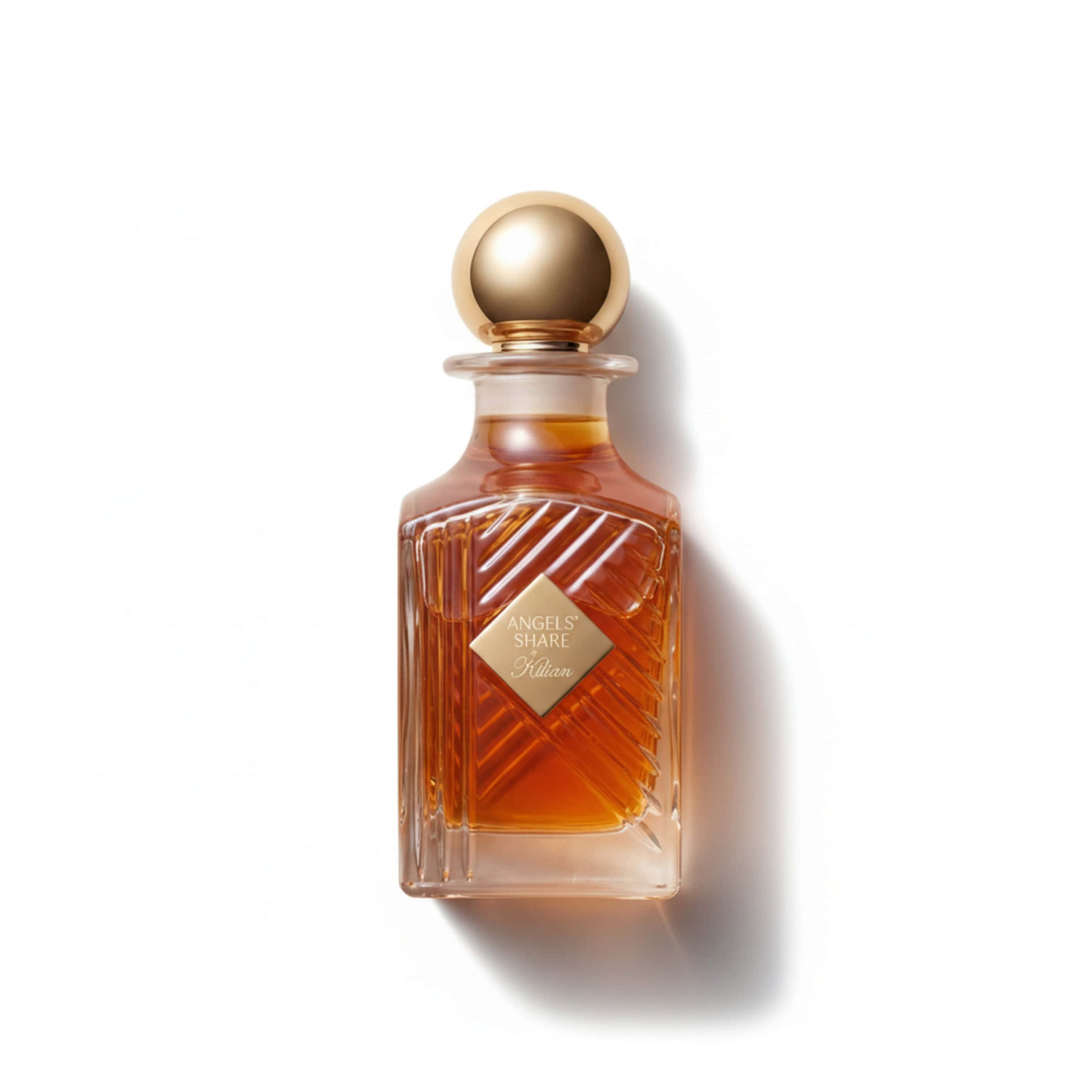 Bottle of Kilian Angels’ Share EDP fragrance on a white background with soft shadow