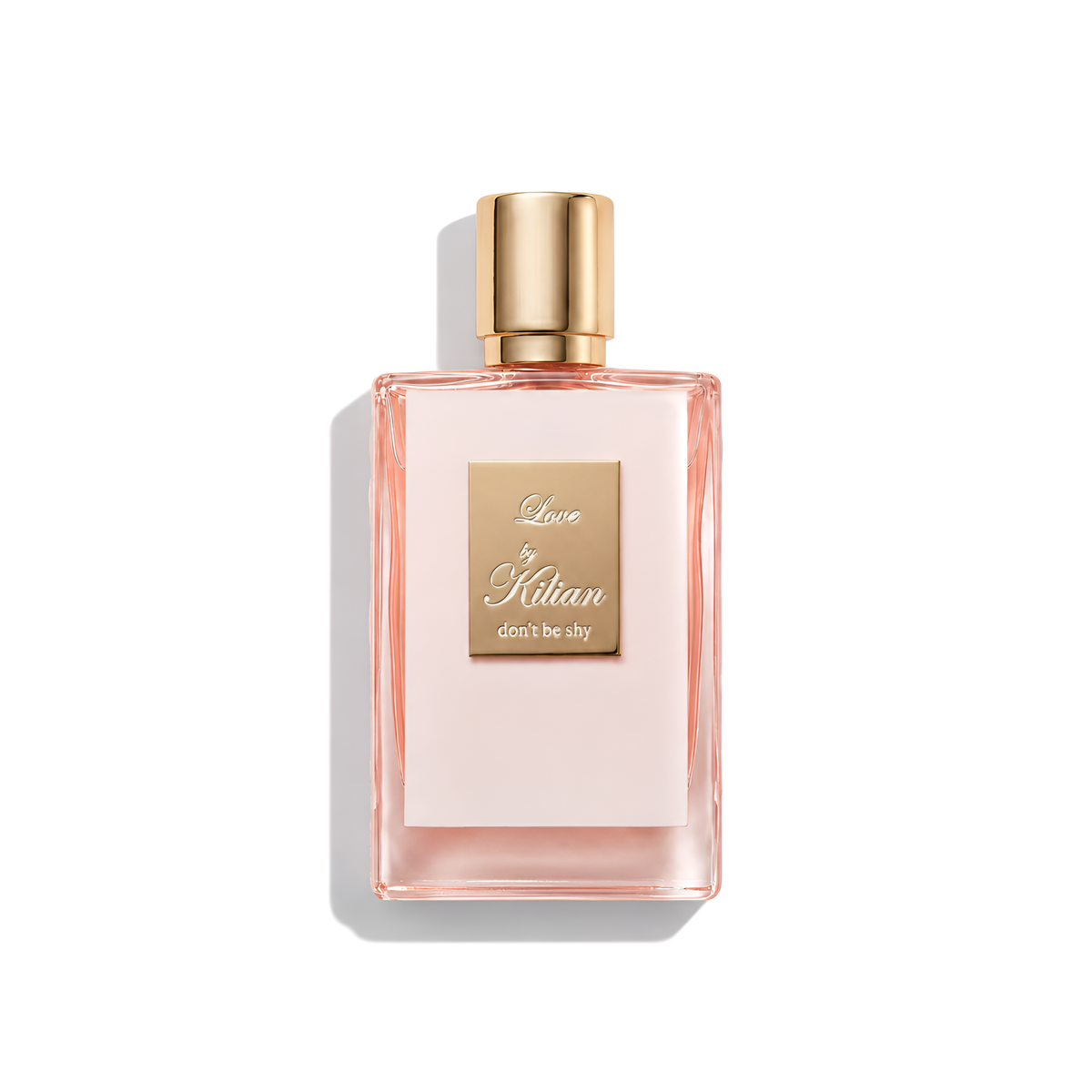 Bottle of Kilian Love, don’t be shy EDP fragrance on a white background with soft shadow