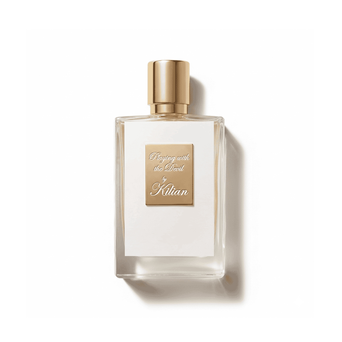 Bottle of Kilian Playing With The Devil (Batch 2019) Parfum fragrance on a white background with soft shadow